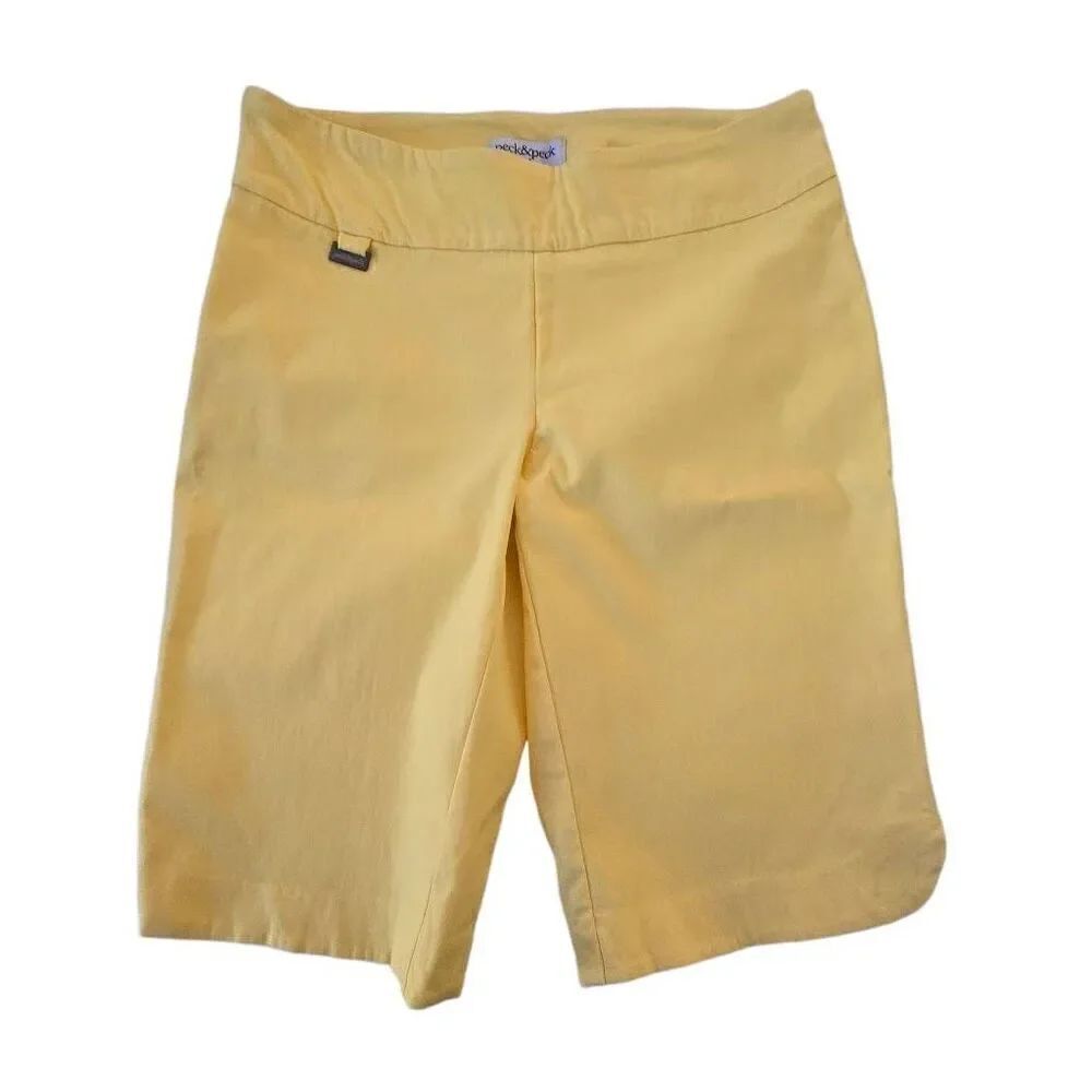 Peck & Peck Womens Flat Front Pedal Pushers Capri Pants Yellow Petite Size 8P